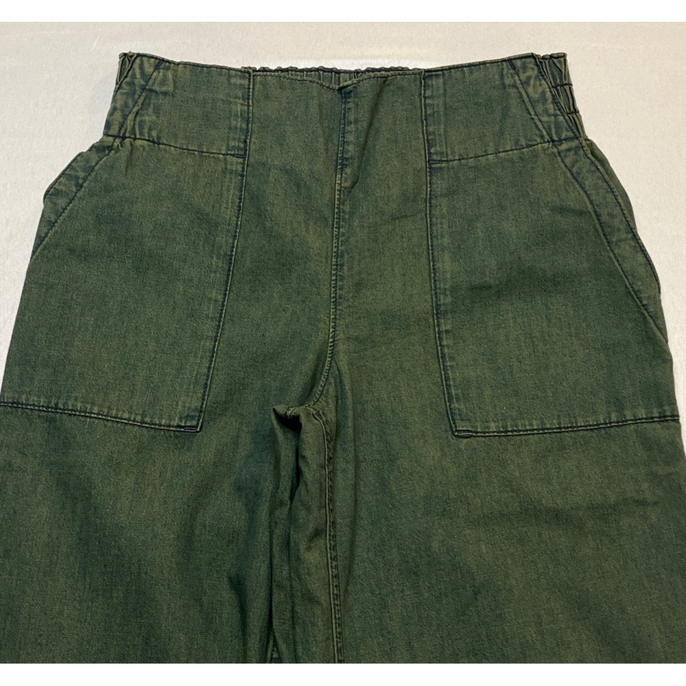 Free People We The Free Pull On Wide-Leg Pants Size S Moss Green Boho Chic - Picture 2 of 10